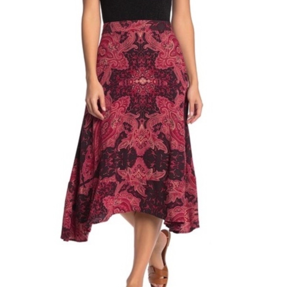 Free People The Shore Skirt Red Pink Paisley size 6
